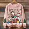 Sudadera de Manga Larga con Cuello Redondo, Corte Ajustado, Estampado Digital con Elementos Navideños Transfronterizos, 250g Franela, Nuevo 2025