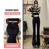 Calça Flare Skinny Feminina Forrada com Lã Preta Outono e Inverno 2024 Nova Slim-Fit Emagrecedora Stretch Cintura Alta Pequena