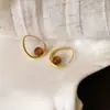 Pendientes Colgantes Populares de Piedra Ojo de Tigre Aguja de Plata Maillard Retro Elegantes Versátiles Pendientes de Lujo Accesible Pendientes de Gama Alta para Mujeres