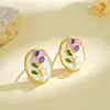 Pintura al Óleo Vintage Pendientes de Flor y Perla Temperamento Explosivo Cena Romántica Pendientes de Esmalte Pequeños Frescos Pendientes Versátiles