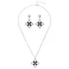 Aretes y Collar de Moda de Trébol de Cuatro Hojas Coreanos y Japoneses para Mujer, Joyería de Esmalte Tachonada con Diamantes, Cadena para Clavícula con Colgante Floral