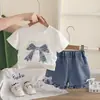 Conjunto de Ropa de Verano para Niñas Dulce Bebé Niña Camiseta con Lazo Grande Conjunto de Dos Piezas 2026 Nueva Ropa de Verano para Niños al por Mayor