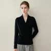 Suéter de cachemira pura para mujer, nuevo estilo otoño e invierno, corte holgado, adelgazante, cuello en V cruzado, tejido, cálido, negro