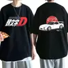 Camiseta de Manga Curta de Verão de Qualidade Masculina com Estampa Ae86 Drifting de Anime Gola Redonda