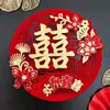Casamento Noivado Personagem Felicidade Dupla Vermelho Decoração de Interior de Quarto de Casamento Conjunto de Personagens Felicidade Dupla Tridimensional Flocado Espesso Folha de Ouro Adesivos de Personagem Felicidade Dupla