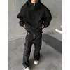 Casaco Cardigan com Capuz de Tricô Grosso Desconstruído Inverno Tendência Design Moderno Corte Quadrado Jaqueta Casal para Homens e Mulheres