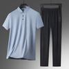 2025 nova moda sem costura masculina verão casual lapela camisa polo terno respirável solto terno pai roupa