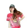 Playera de Algodón Puro con Graffiti de Dibujos Animados Retro Chic para Mujer, Tie-Dye Degradado de Moda, Que Reduce la Edad, Holgada y Favorecedora