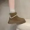 Botas femininas curtas com solas de plataforma grossas, novo estilo coreano outono e inverno 2025, botas quentes com dobra na parte superior, moda