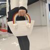 Bolsa de Algodão Tecida Grande Capacidade Bolsa de Ombro Litoral Vazada Bolsa de Mão Bolsa Feminina Transversal Tote Bag Corda de Algodão Palha Tecida