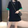 Vestido T-shirt para Mulheres com Design Solto, Vestido Preto Pequeno Color-Blocking, Bainha Escondida, Novo Estilo Chique Tendência 2026