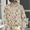 Nueva sudadera de cuello alto para otoño e invierno, suéter navideño de manga larga con cuello camisero estampado