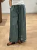 Verano 2026 Nuevo Estilo Vintage Color Sólido Lino Pantalones Rectos Sueltos Versátiles Lino Bordado Pantalones de Pierna Ancha Venta al por Mayor
