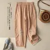 Pantalones Harlan de algodón y lino con bordados y encaje artístico para mujer, hasta el tobillo, holgados e informales, de verano