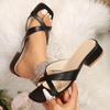 2025 Verano Nuevas Chanclas de Comercio Exterior con Tacón Grueso para Mujer Punta Cuadrada Punta Abierta Chanclas Cruzadas Talla Grande Sandalias de Tacón Medio Venta al por Mayor