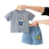 Traje de Verão para Meninos Nova Roupa Infantil Bebê Verão Crianças Fino Chocalhos Chapéu Cão Manga Curta Traje Moderno