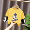 Ropa Nueva de Niños para Primavera y Otoño Camiseta de Manga Larga de Algodón Puro con Estampado de Dibujos Animados para Niños Elegante Versátil Holgada Capa Base Superior