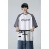 Fabricante Original Cor de Verão Color Block Masculina Solta Estilo Americano Tendência Camurça Retrô Casual Raglan Manga Meia Camiseta