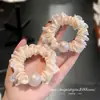 Elástico de cabelo branco pérola rendado estilo retrô coreano, tipo fada, para a parte de trás da cabeça, altamente elástico e durável