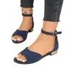 ¡Artículos en stock de talla grande! Sandalias de tirante único con puntera abierta y tacón bajo de tela retro francesa para mujer, diseño de hebilla en el tobillo