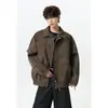 Chaqueta de motocicleta de cuero PU tie-dye estilo americano, moderna de otoño para hombre, corte holgado, de alta gama, versátil y elegante con cuello de solapa