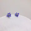 Pendientes de Flor de Pétalo de Doble Capa Púrpura Aguja de Plata Estilo Hada Pinzas para Orejas Pendientes Pequeños Frescos