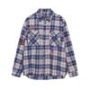Camisa de Manga Longa Xadrez Azul Tendência Nacional Outono e Inverno High Street para Homens e Mulheres, Jaqueta Solta Estilo Retro Americano Bordado com Letras para Casal