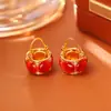 Pendientes Originales de Linterna Roja con Piedra Ojo de Gato, Nuevos Pendientes Festivos de Año Nuevo Estilo Chino, Pinzas para Orejas de Moda Estilo Chino