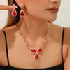 Set de Collar y Pendientes de Zirconia de Lujo Ligero Europeo y Americano para Mujer, Cadena de Clavícula Exagerada de Moda, Joyería para Fiesta de Bodas, Pedrería Dorada