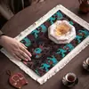 Tapete de chá de brocado estilo chinês com motivos de cavalo e ondas, com franjas e bordas, para uso doméstico, base isolante de calor para mesa de chá vintage, acessório para conjunto de chá