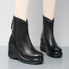 Botines de Cuña al por Mayor Transfronterizo para Mujer Botas de Otoño para Mujer 2024 Invierno Terciopelo Cremallera Trasera Tacón Alto Suela Gruesa Zapatos de Algodón