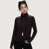 Camiseta base térmica de forro polar para yoga con cuello alto para mujer, otoño e invierno, nuevo modelo 2026, chaqueta cárdigan con cremallera, sudadera ajustada para usar en capas