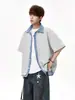 Camisa de Manga Corta con Retazos a Cuadros Estilo Americano para Hombre, Marca de Tendencia Primavera/Verano 2026, Holgada Retro Versátil Camisa Falsa de Dos Piezas para Pareja