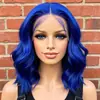 Amazon Peluca Europea y Americana de Mujer con Encaje Frontal de Cruzado Europeo y Americano, Longitud Media, Halloween, Pelucas Azules Cortas Rizadas