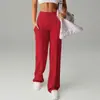Estilo Menina Europeia Picante Calça Casual de Cintura Alta Cruzada Feminina Vinco Central Caimento Elástico Multicor Perna Larga Amazon
