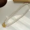Colar de Pérolas de Vidro Estilo Nini com Fecho de Cabeça de Dragão Banhado a Ouro Real 18K, Corrente de Pescoço Versátil de Alto Padrão para Mulheres