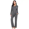 Pijama feminino transfronteiriço para outono e inverno, conjunto de duas peças com camisa de manga longa e calça, roupa de casa feminina