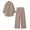 AliExpress Venta Caliente Transfronteriza Primavera 2026 Nuevo Conjunto Casual Elegante de Mujer con Estampado de Rayas