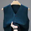 Chaleco de Color Sólido Otoño para Hombre de Mediana Edad y Ancianos Cardigan para Papá Chaleco Exterior sin Mangas Suéter de Punto de Lana