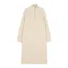 Vestido Suéter Longo Estilo Coreano Acima do Joelho com Gola Reversível Solto Outono e Inverno Feminino Tricô Meio Zíper Vestido de Base para Usar por Baixo Exportação