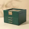 Caja de joyería de cuatro capas con ventana de PU para pendientes, anillos, collares, pulseras, almacenamiento de joyas de princesa, venta caliente transfronteriza