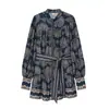 Comércio Exterior Estilo Europeu e Americano Primavera Nova Roupa Feminina Estilo Chinês Vestido com Gola Meia-Alta e Amarração na Cintura Vestido de Manga Longa