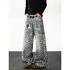Jeans de doble cintura con estampado de leopardo retro americano para hombre, pantalones anchos curvos holgados con estampado 3D de otoño, en stock para dropshipping