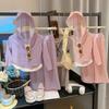 Ropa para niños al por mayor traje de niña primavera y otoño 25 nuevo para niños coreano sudadera con capucha falso dos piezas más traje de pantalones de pierna ancha