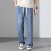 Nuevos Jeans de Tencel para Hombre Estilo Americano High Street Verano Delgados Rectos Sueltos Versátiles Pantalones Casuales de Seda Helada para Hombre