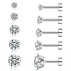 Brincos Transfronteiriços de Aço Inoxidável 316L com Zircônia Redonda de Quatro Garras Brincos de Osso da Orelha de Aço Titânio com Bola Redonda Fivela de Borboleta de Bolo