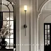 Lámpara de pared de cobre vintage estilo francés color crema para sala de estar, lámpara de noche sencilla, lámpara de pared de brazo largo de lujo ligero americana para villa