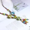 Collar Largo de Cerámica con Forma de Concha, Hecho a Mano, Colorido y con Cuentas, Estilo Étnico, para Mujer, Fiesta, Viaje, Regalo Flor Q