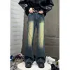 Jeans de alta calle americanos negros y grises Cleanfit lavados desgastados para hombres y mujeres, pantalones largos vintage de microcampana para otoño e invierno