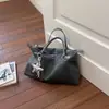 Bolsa Tote Cinza Nevoeiro Jeans Bolsa de Motociclista Feminina 2026 Nova Tendência Coreana Bolsa de Ombro Versátil Bolsa Transversal